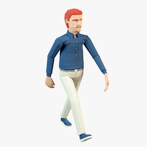 Low poly ordinary man in shirt and pants 3D model