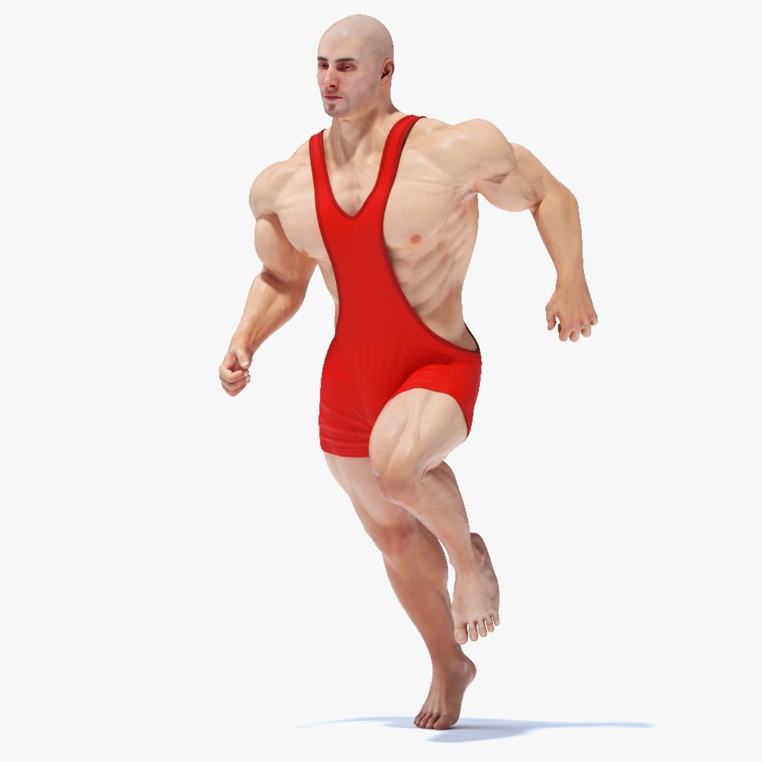 Athlete Man in Red Leotard Rigged 3D model preview