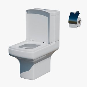 Modern Ceramic Toilet With Toilet Paper Holder 3D model