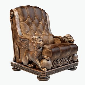 3d model wooden armchair leather