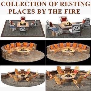 3D Collection of resting places by the fire