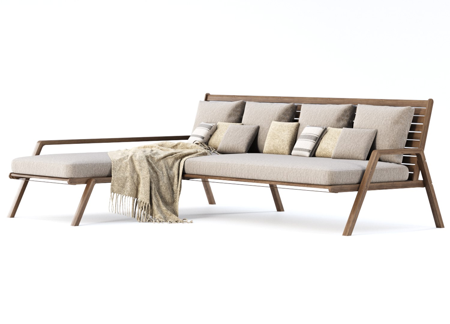 Mary Wooden Sofa With Chaise Lounge MR75 By Bpoint Design 3D Model ...