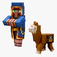 Minecraft Wandering Trader and Llama Caravan Rigged Collection 3D Model Game Ready 4K PBR