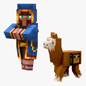 Minecraft Wandering Trader and Llama Caravan Rigged Collection 3D Model Game Ready 4K PBR