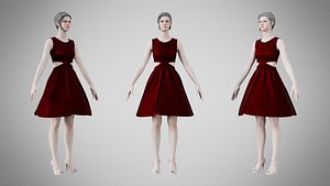 Dress 33 Burgundy Velvet 3D model