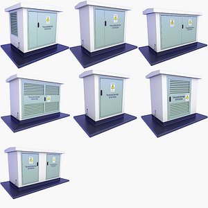 7 Power Transformer Substation Buildings SET v2 3D