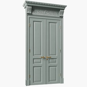 Classic door wood green double swing 3D model