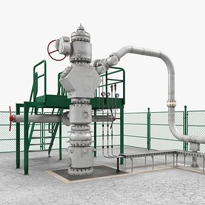 Oil Wellhead with Fence 3D Model