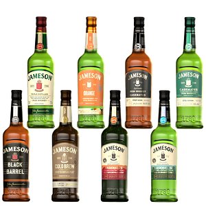8 Jameson Whiskey Alcohol Bottles 3D model