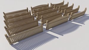 Modular Wooden Fence Collection - 15 Picket Fence 3D Models