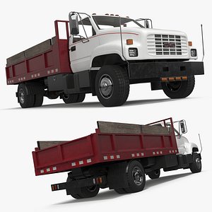 Chevrolet Kodiak C6500 Flatbed Truck White-Red Simplified