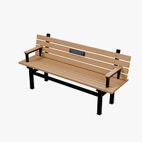 Slatted Park Bench with Inclined Back Armrests and Retained Plaque