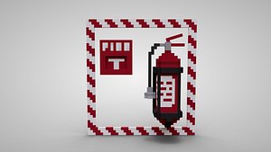 Voxel Fire alarm with extinguisher 3D model