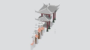 Chinese Gate Pillars and Pavilion 3D Model 3D