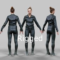 Girl in shiny black outfit Rigged