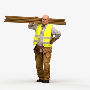 3D 00105Erik004 - Senior Caucasian man walking construction site in transitional seasonal work attire