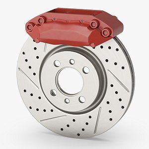 3D Red Racing Brake Rotor with Ventilation