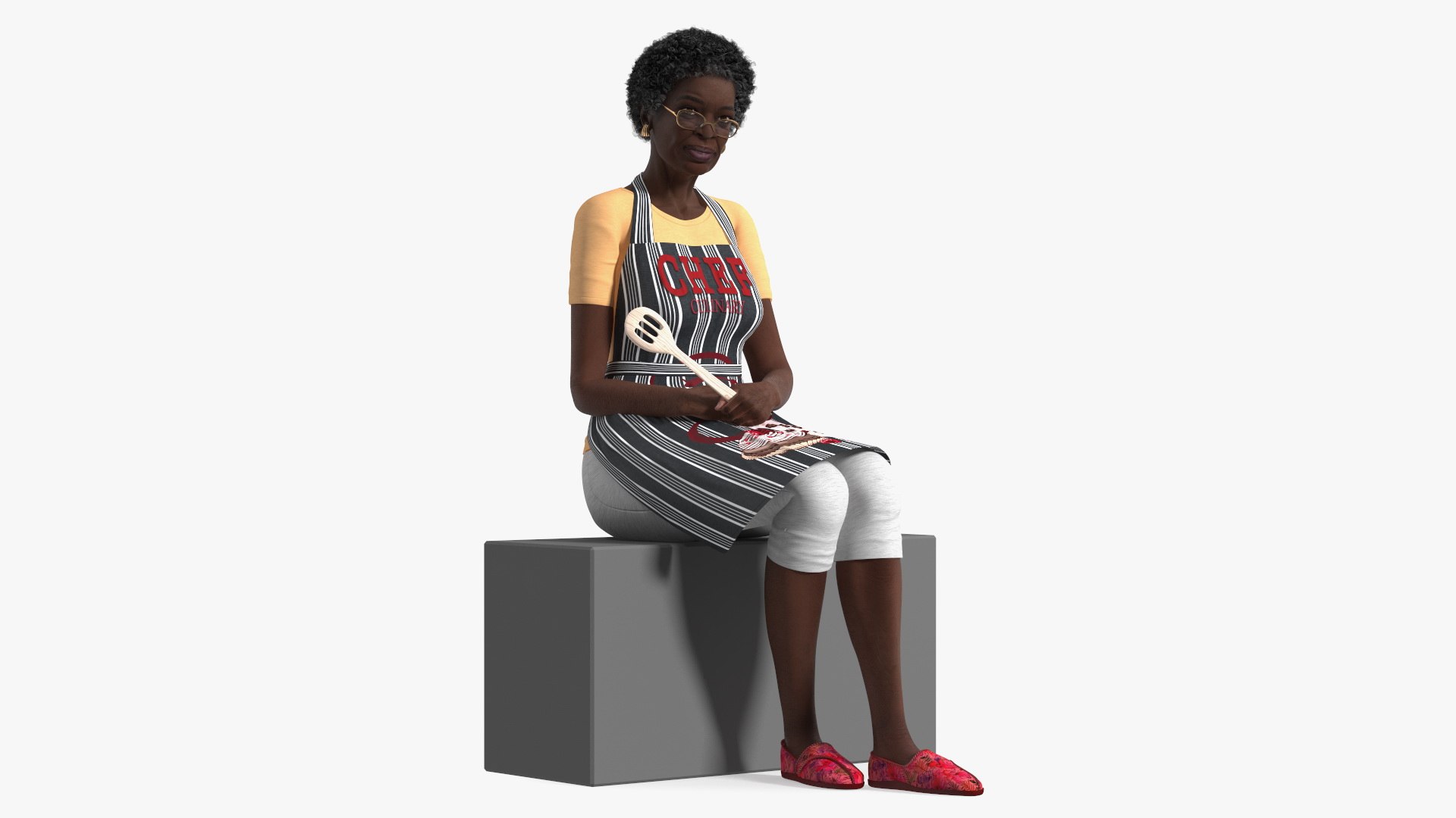 Cook Style Afro American Old Lady Sitting 3D model preview