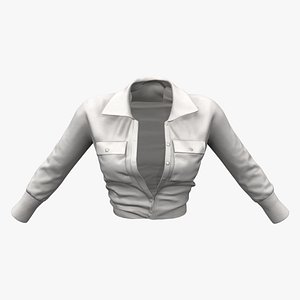 Open Front White Long Sleeve Tucked In Fashion White Shirt 3D