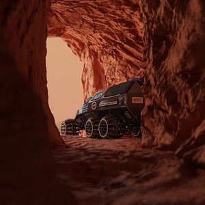 Futuristic Mars Rover in Cave Rigged