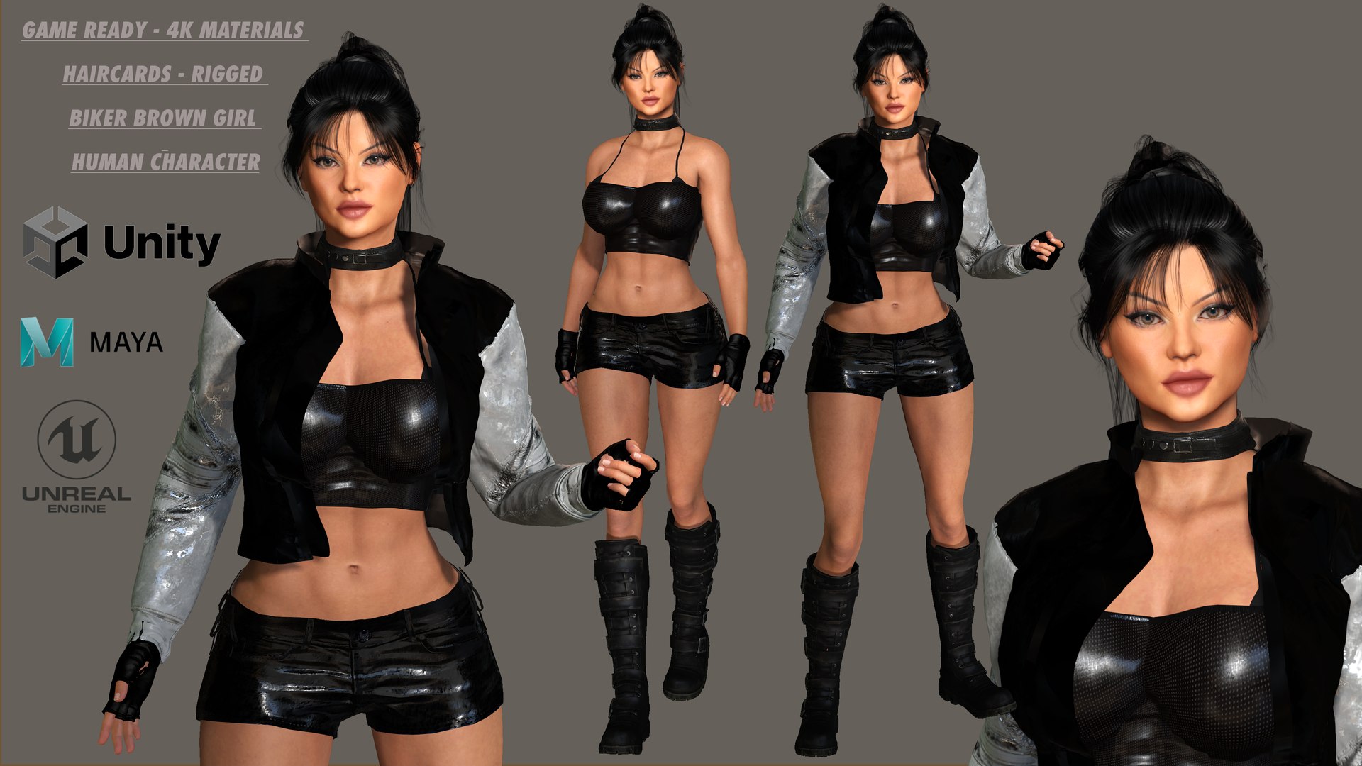 3D 3D REALISTIC HUMAN RIGGED CHARACTER - BIKER GIRL CURVY BODY ...