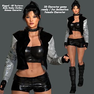 3D 3D REALISTIC HUMAN RIGGED CHARACTER - BIKER GIRL CURVY BODY