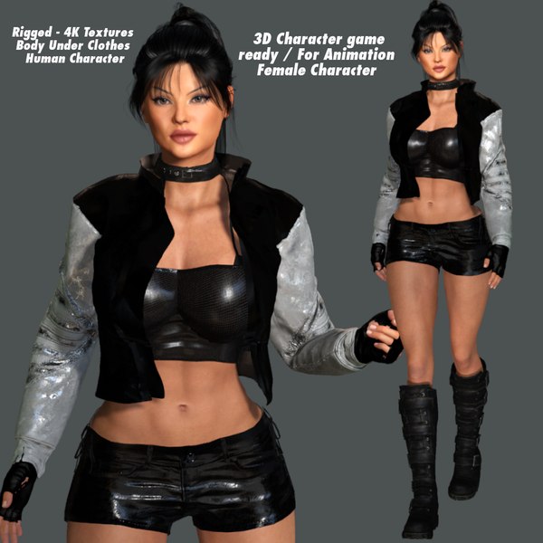 3D 3D REALISTIC HUMAN RIGGED CHARACTER - BIKER GIRL CURVY BODY