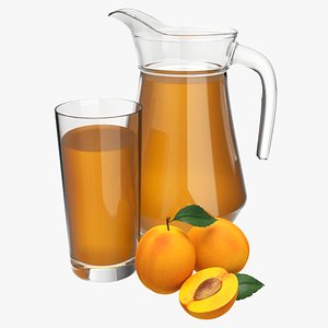 3D Jug and glass with apricot juice and fruit