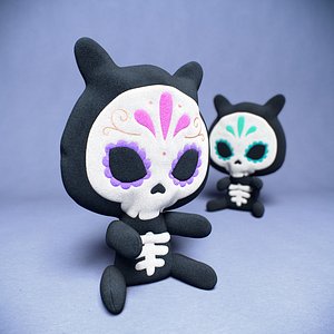 3D kids sugar skull kitty toy model