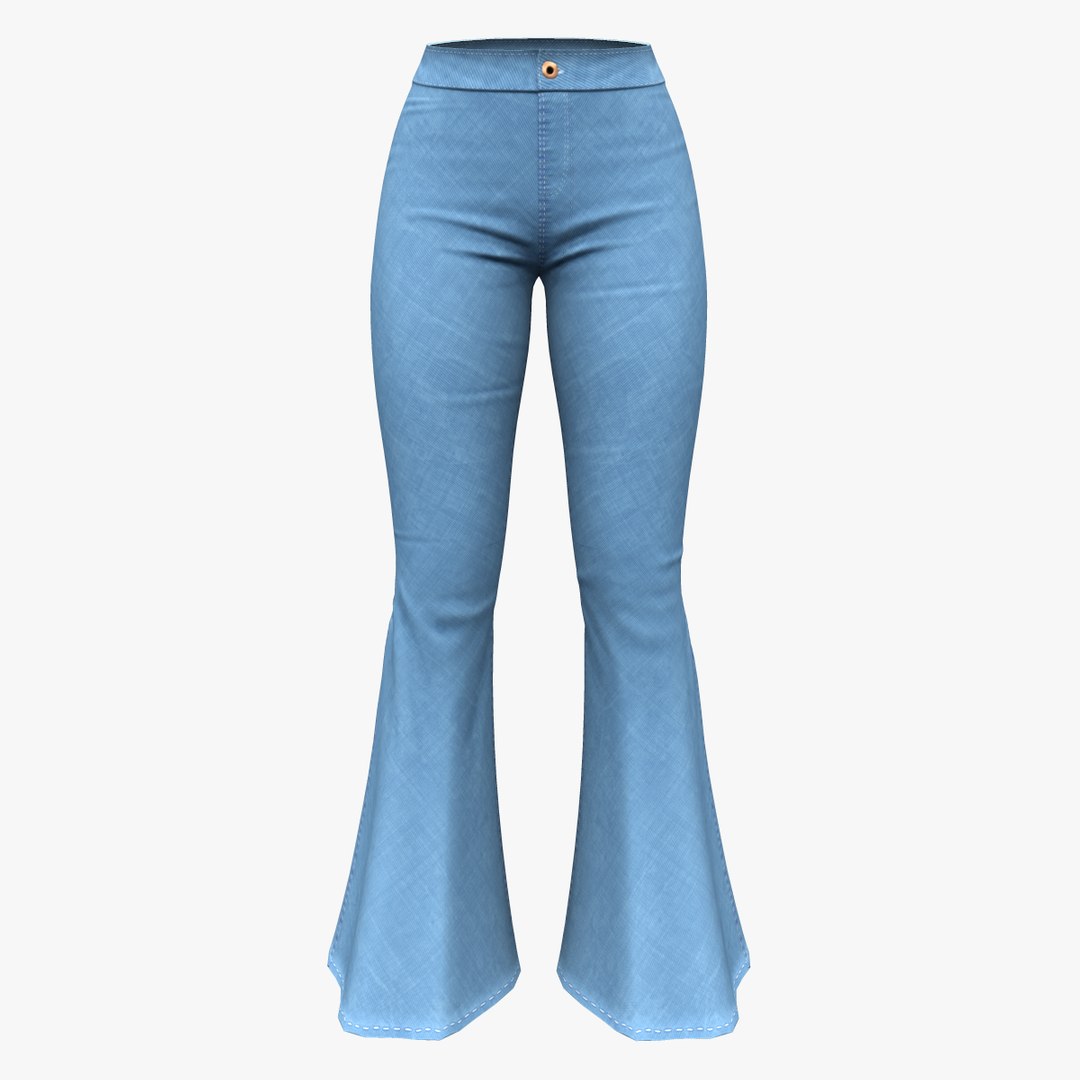 3D Ladies Flare Bell Bottom Jeans Pants Model - TurboSquid 1960018