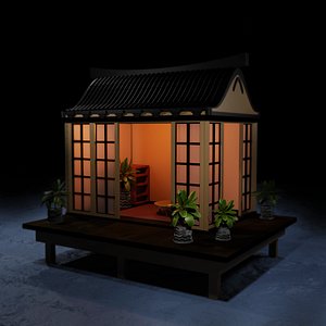 Japanese Garden Structure Teahouse Viewing Pavilions with plants Low-poly 3D model 3D