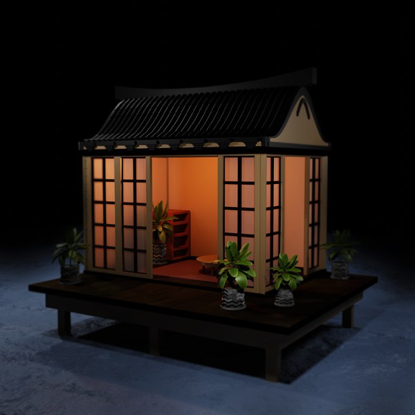 Japanese Garden Structure Teahouse Viewing Pavilions with plants Low-poly 3D model 3D