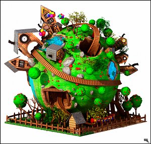 Fantasy Roller Coaster Planet Cartoon