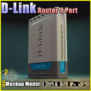 d-link router 4 port 3d model
