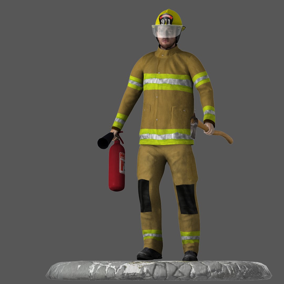 3d 3ds Rigged Firefighter