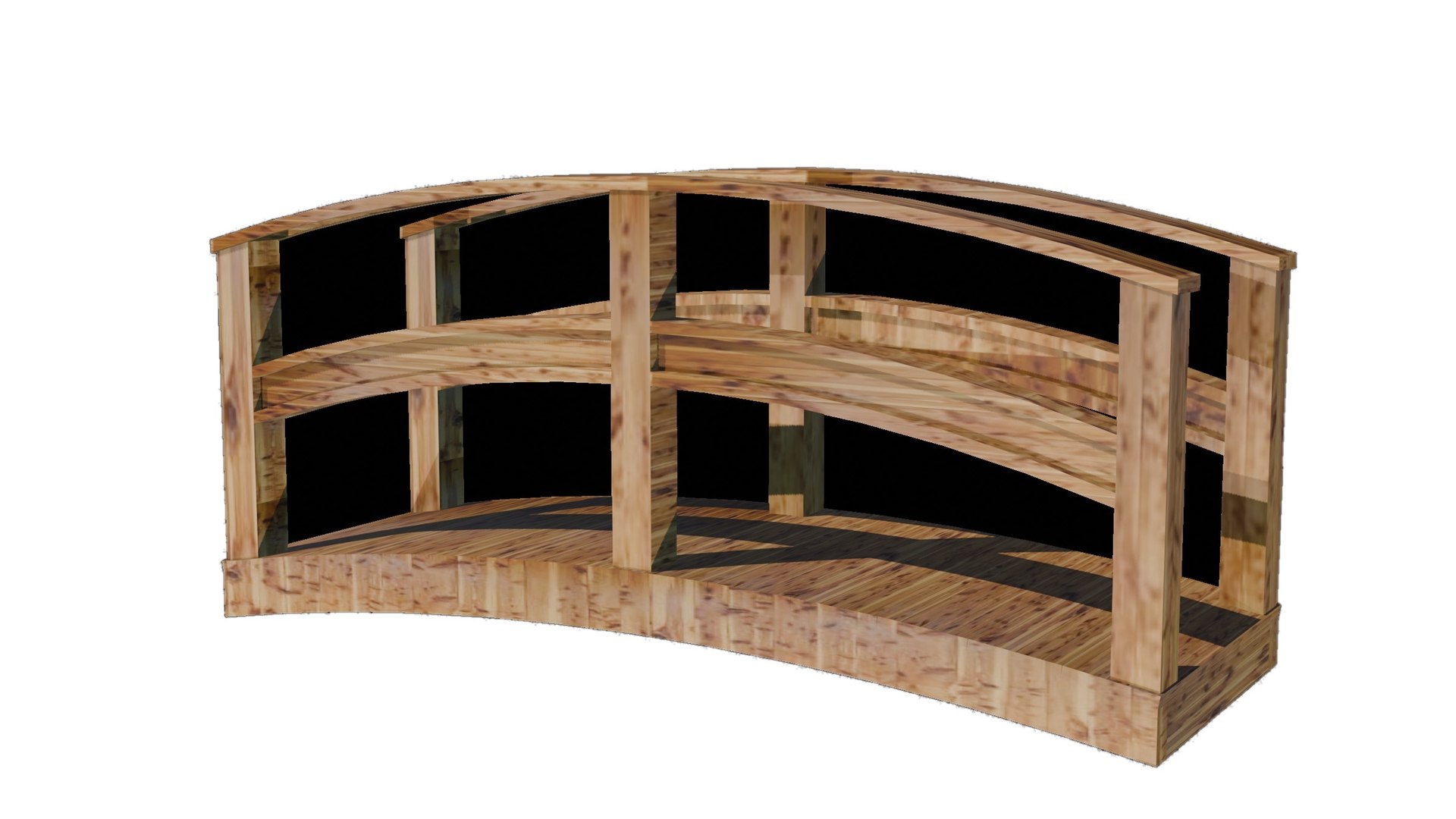 Curved Wooden Bridge 3D Model - Modern Double Beam Garden Footbridge ...