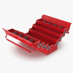 Red Metal Cantilever Tool Box 4 Tier Open 3D model
