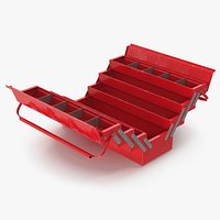 Red Metal Cantilever Tool Box 4 Tier Open