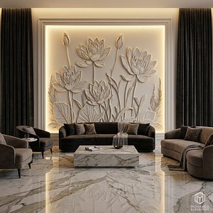 Lotus flowers wall art set relief STL panel carving CNC 260 3D model