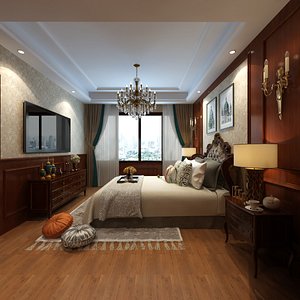 3D Hotel Bedroom and Private Office in Empire Style