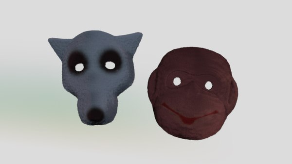 3d masks wolf monkey