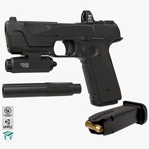 3D Pistol 03 Black Generic All PBR Unity UE Textures model