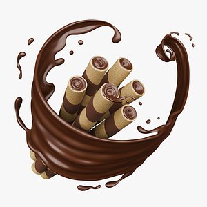 3D Chocolate Wafer Rolls Splash 003 model