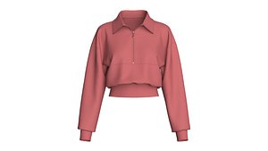 3D Girls Polo Collar Cropped Half-Zip Jacket model