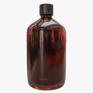 Large Amber Boston Round Glass Bottle With Ribbed Screw Cap 3D model