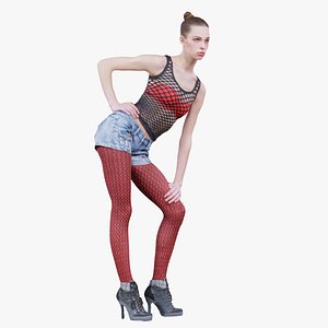 Woman in Red Panty and Top Posing Remastered 3D model