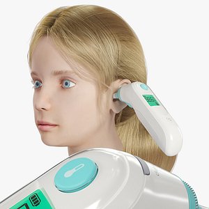Infrared Ear Thermometer on Kid Girl Head