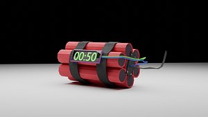 3D Low Poly Dynamite Bomb with Timer Game Ready VR AR PBR Textures model