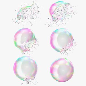 3D Soap Bubble Burst Stages Collection 3