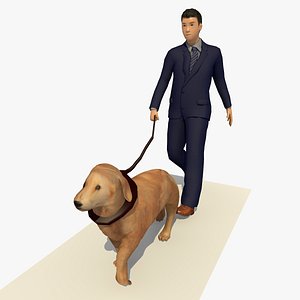 3d business man walking dog